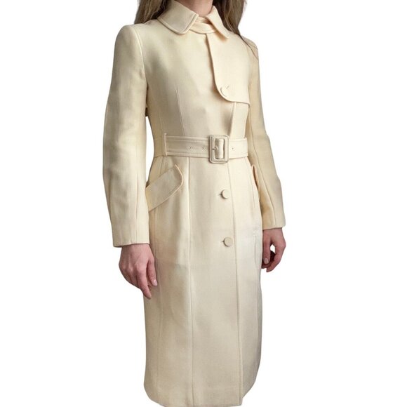 Auth Vintage Christian Dior Yellow Silk Belted Structured Coat Size XS